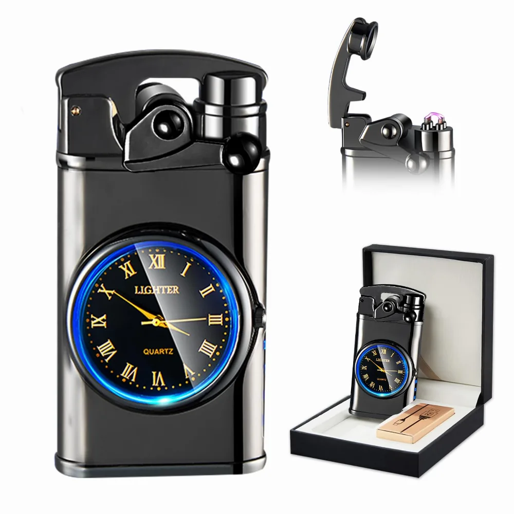GADATOP Electric Rechargeable USB Lighter - Personalized Creative Rocker, Windproof Flameless Double Arc Plasma with Gift Box (Black)