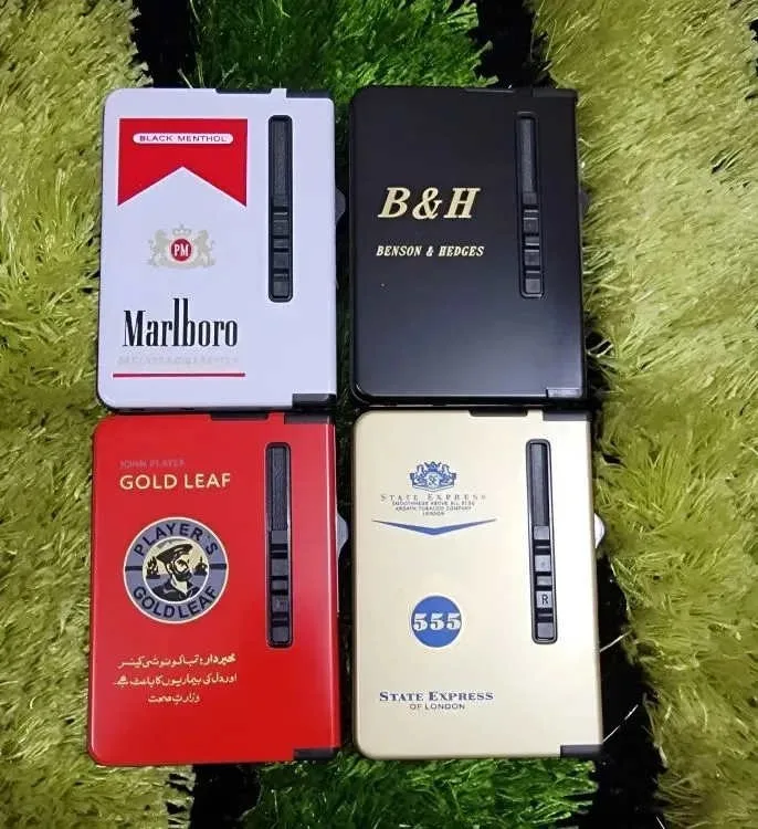 New Model Gas Lighter with Automatic Cigarette Storage Box Case – Gold Leaf Design