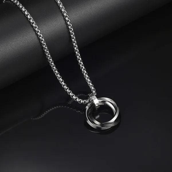 ew Fashion Men Stainless Steel Triple Ring Pendant Necklace Ins Hiphop Popular Sweater Necklaces