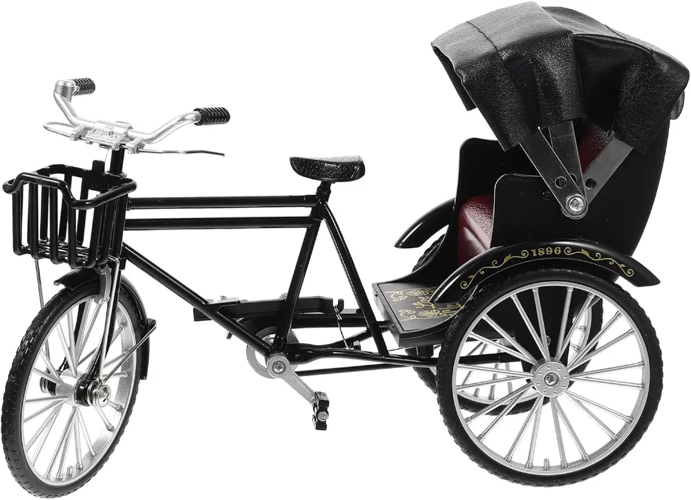 3 Wheel Rickshaw Model, Retro Design Rickshaw Model Decorative Interesting for Store Decoration (Black)