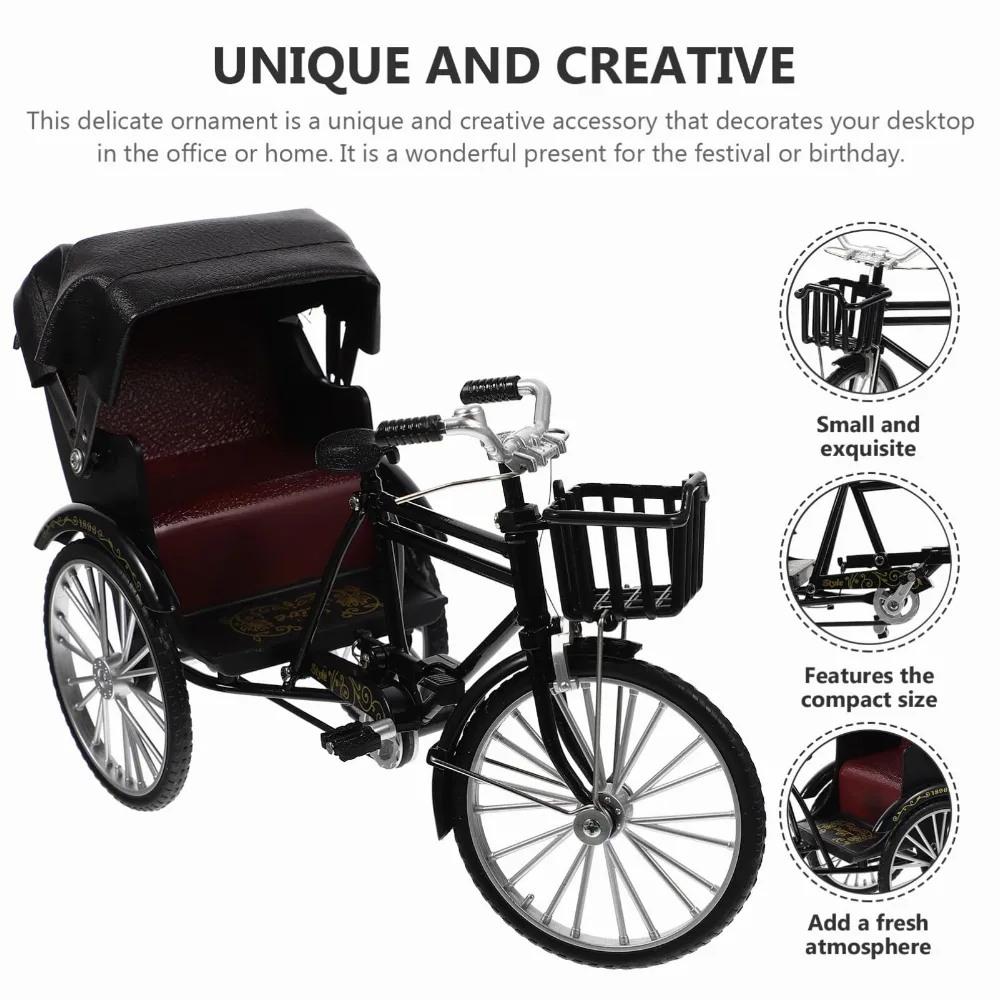 3 Wheel Rickshaw Model, Retro Design Rickshaw Model Decorative Interesting for Store Decoration (Black)