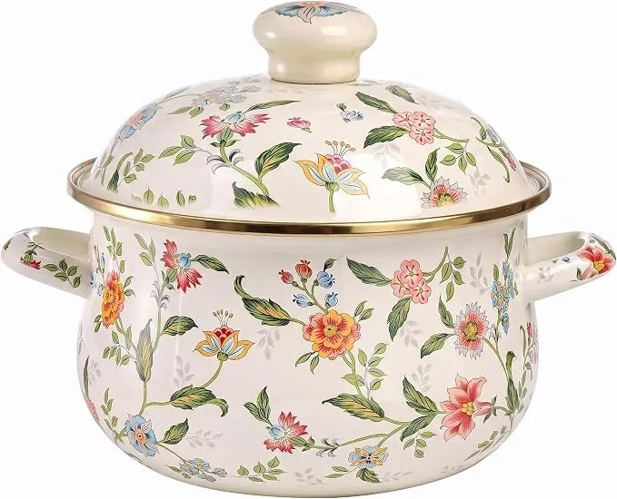 vintage floral-patterned enamel cooking pot