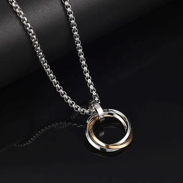 ew Fashion Men Stainless Steel Triple Ring Pendant Necklace Ins Hiphop Popular Sweater Necklaces