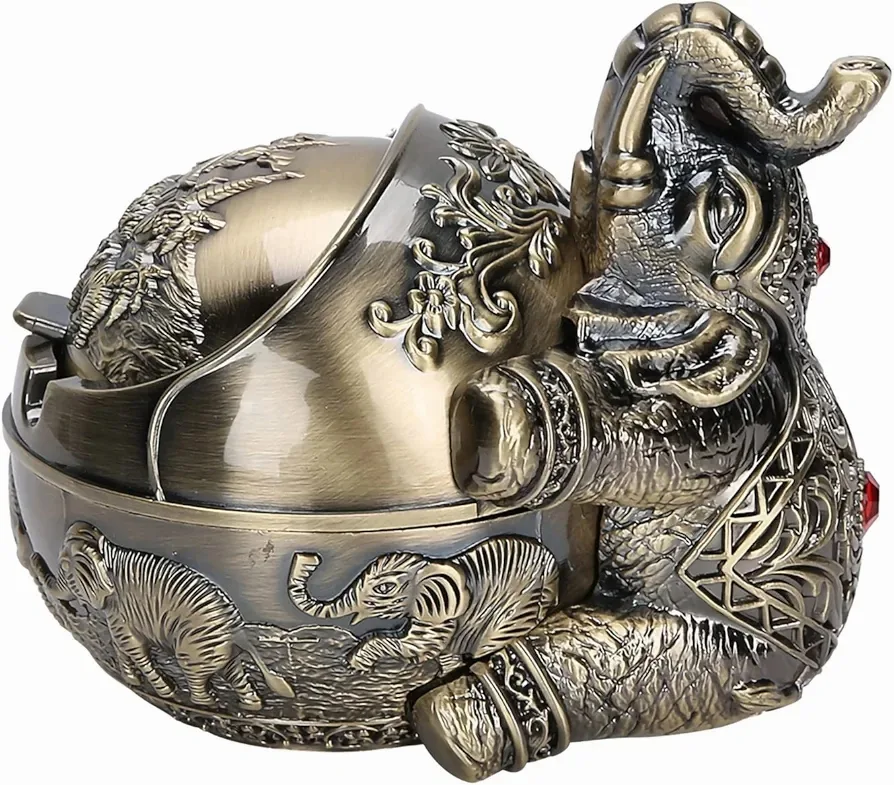 🐘 ভিন্টেজ এলিফ্যান্ট মেটাল অ্যাশট্রে (Windproof Ashtray with Lid) 🌬️