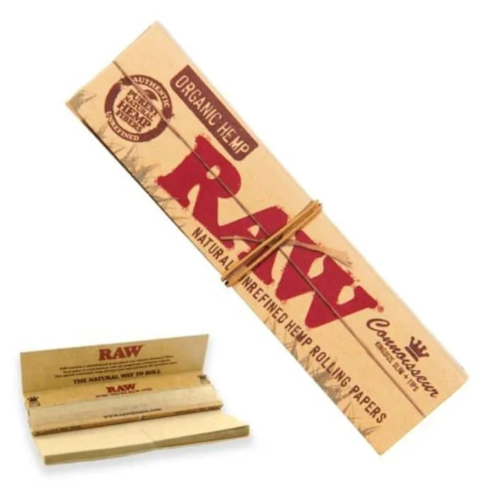 RAW Brand unbleached rolling papers – Classic Connoisseur 1 1/4 king size + tips