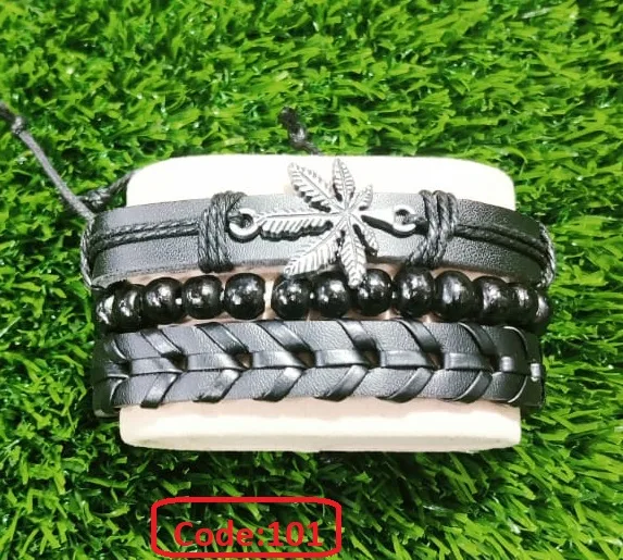 🌍 ক্রস-বর্ডার পুরুষদের লেদার ব্রেসলেট 🖤