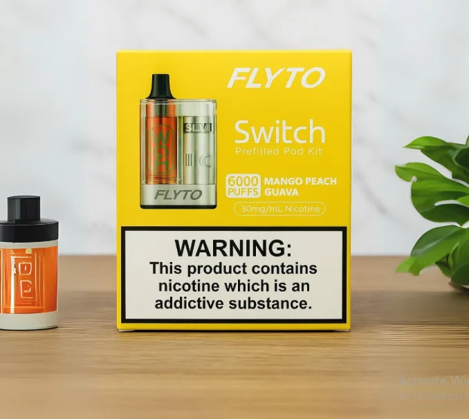 Flyto Switch mango peach guava 6000 Puffs Disposable Pod Kit – Rechargeable, 8ml E-liquid, Type-C Charging