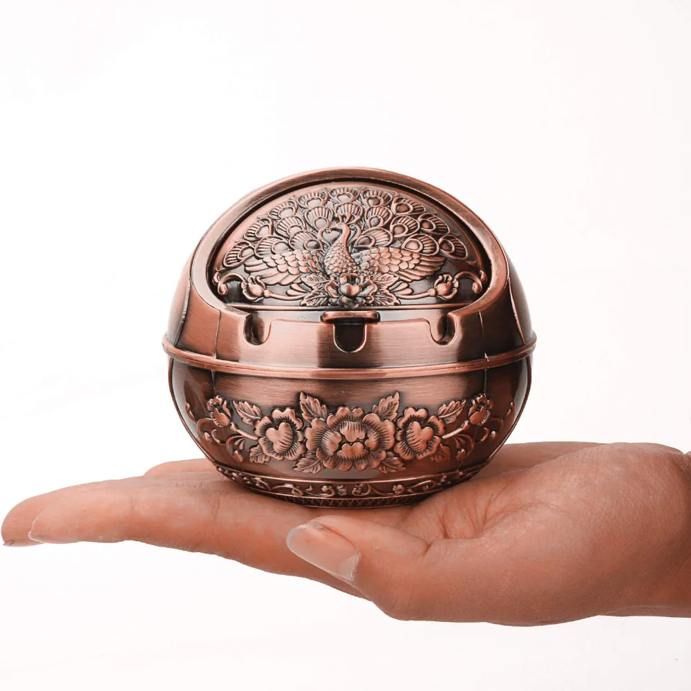 1pcs Windproof Press Rotating Lid Ashtray Metal Modern Gift Home el Rotating r Ashtray Office For Men D1H9