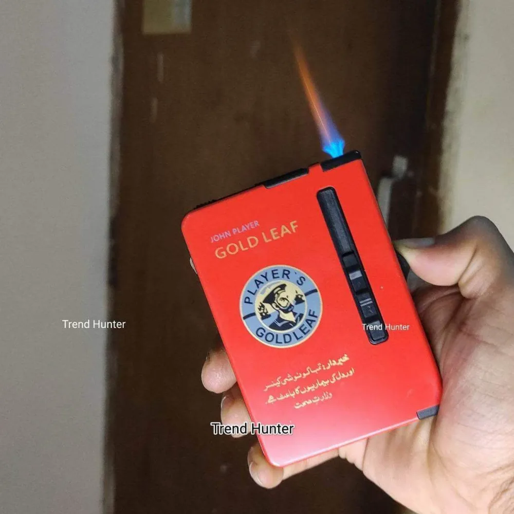 New Model Gas Lighter with Automatic Cigarette Storage Box Case – Gold Leaf Design