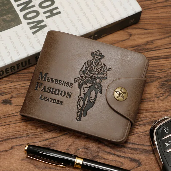 European and American Retro Hunter Men's Short Wallet Large Capacity Buckle Card Bag US Dollar Bag