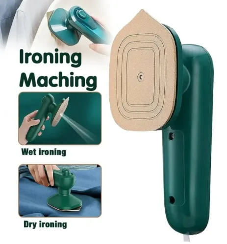 Portable mini handheld dry and steam iron featuring a water spray function