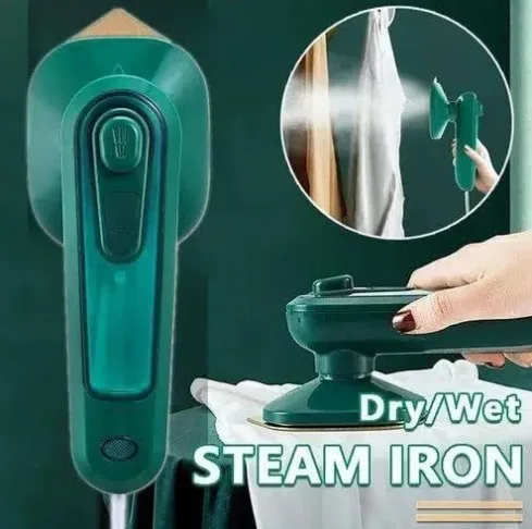 Portable mini handheld dry and steam iron featuring a water spray function