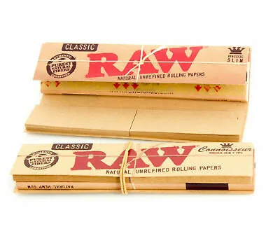 RAW Brand unbleached rolling papers – Classic Connoisseur 1 1/4 king size + tips