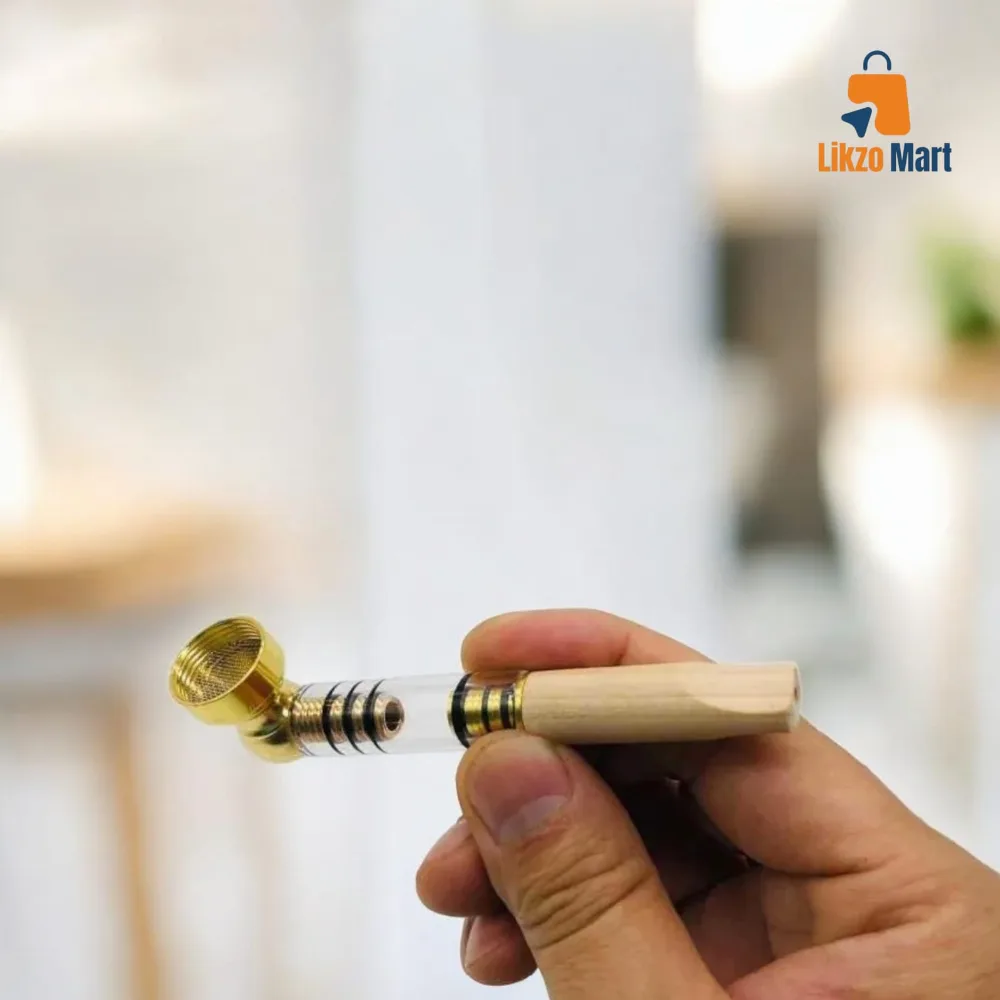 Mini Portable Glass Smoking Pipes With Natural Wood Filter