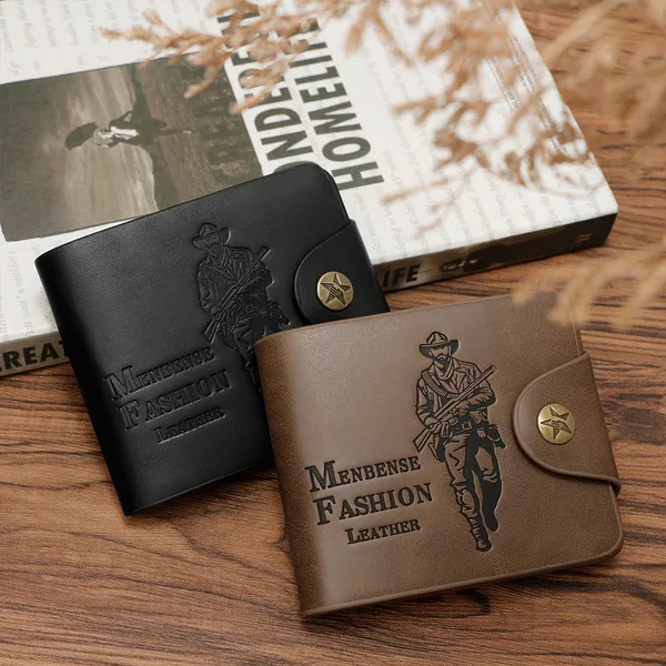 European and American Retro Hunter Men's Short Wallet Large Capacity Buckle Card Bag US Dollar Bag