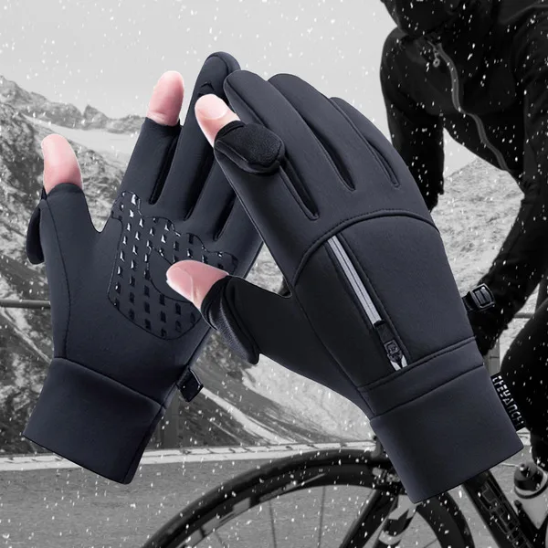 Winter fleece-lined warm touch screen gloves outdoor sports windproof waterproof cold-proof gloves men's ski riding gloves