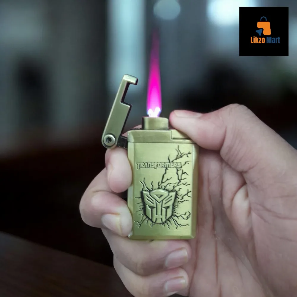 Transformer Autobot Logo Emboss Soft Straight Flame Butane Gas Lighter