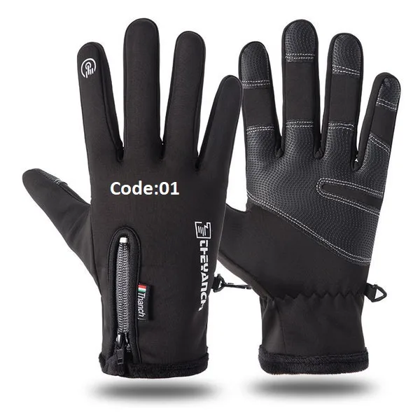 Windproof Touch Screen Gloves Men's Fleece-lined Full-finger Riding Gloves Non-slip Warm Water-repellent Ski Gloves for Foreign Trade