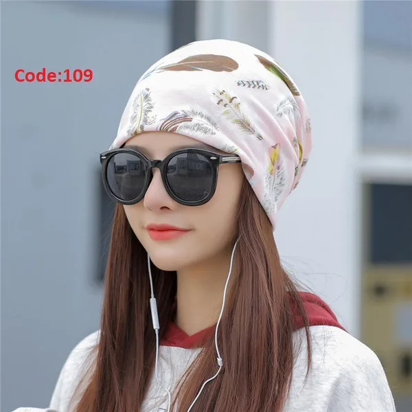 Spring and Autumn Feather Pattern Pullover Hat Women's Multi-use Korean-style Headband Hat Head Protection Nightcap Piled Moon Hat