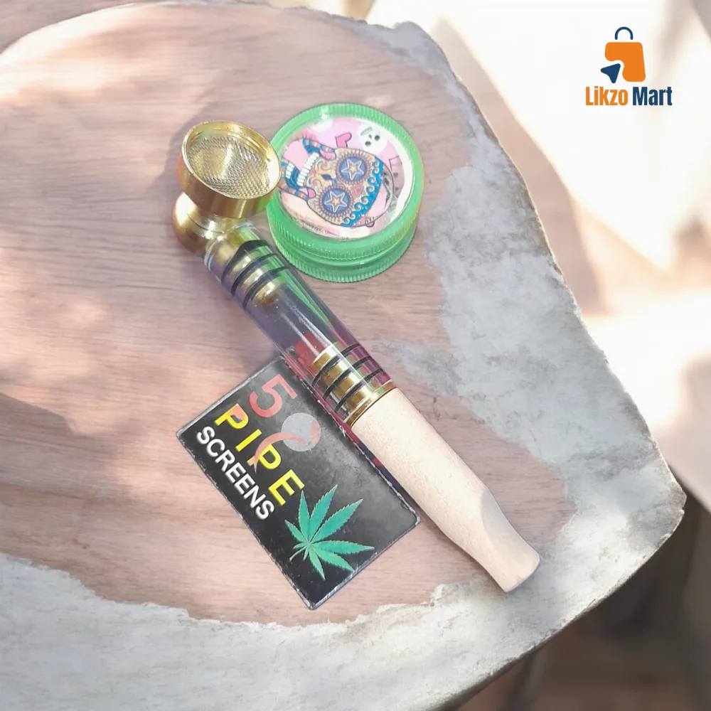 Mini Portable Glass Smoking Pipes With Natural Wood Filter