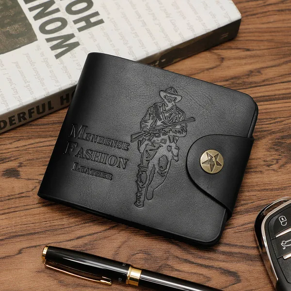 European and American Retro Hunter Men's Short Wallet Large Capacity Buckle Card Bag US Dollar Bag