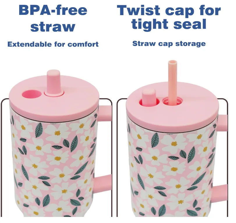 stainless steel insulated travel tumblers with handles and straws