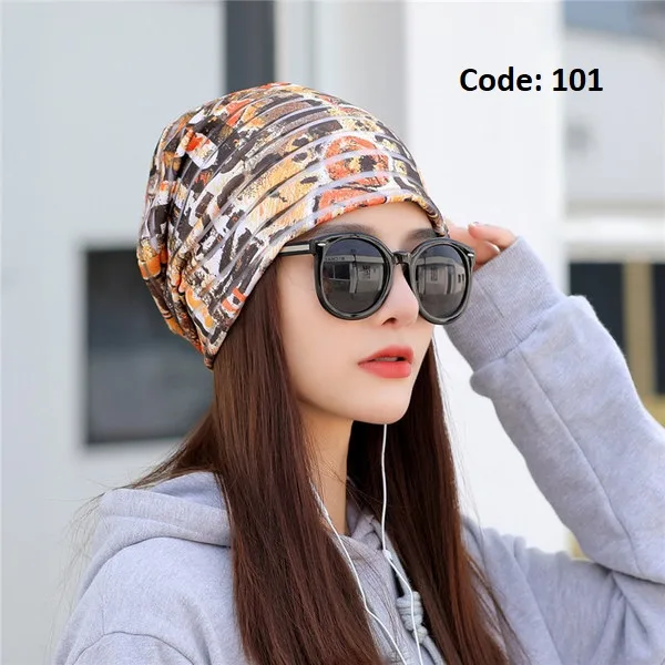 Spring and Autumn Feather Pattern Pullover Hat Women's Multi-use Korean-style Headband Hat Head Protection Nightcap Piled Moon Hat