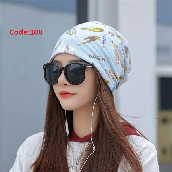 Spring and Autumn Feather Pattern Pullover Hat Women's Multi-use Korean-style Headband Hat Head Protection Nightcap Piled Moon Hat