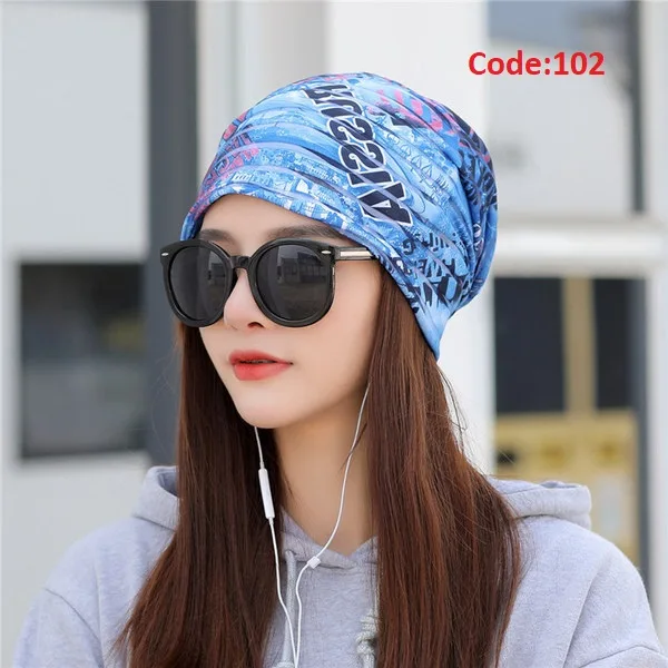 Spring and Autumn Feather Pattern Pullover Hat Women's Multi-use Korean-style Headband Hat Head Protection Nightcap Piled Moon Hat