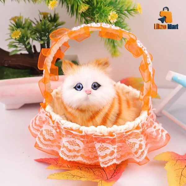 Scenic Spot Hot Selling Simulation Cat Barking Plush Toy Dreamy Lace Basket Kitten Fur Crafts