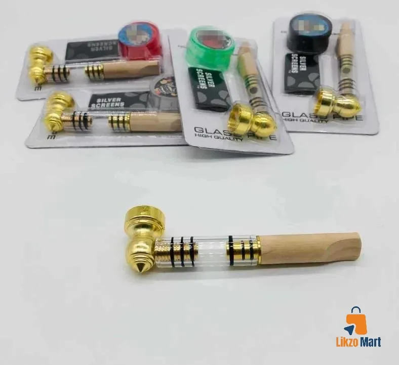 Mini Portable Glass Smoking Pipes With Natural Wood Filter