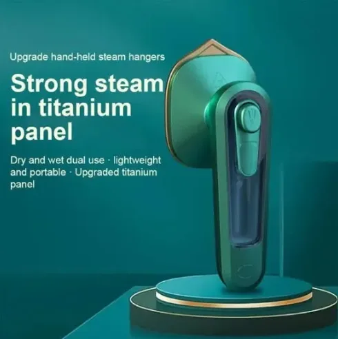 Portable mini handheld dry and steam iron featuring a water spray function