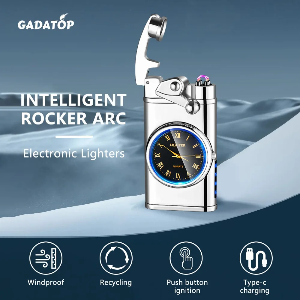 GADATOP Electric Rechargeable USB Lighter - Personalized Creative Rocker, Windproof Flameless Double Arc Plasma with Gift Box (Black)