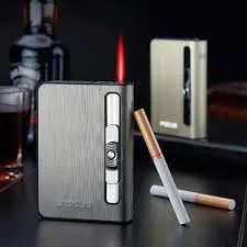 10pcs Capacity Cigarettes Boxex Metal Automatic Cigarette Case with Lighter