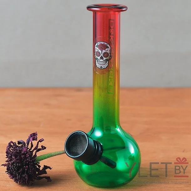 Skull Design Mini Glass Bong – Red Green Gradient Glass 💀🌈