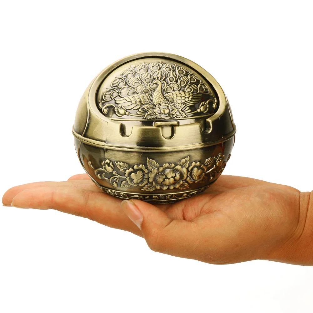 1pcs Windproof Press Rotating Lid Ashtray Metal Modern Gift Home el Rotating r Ashtray Office For Men D1H9