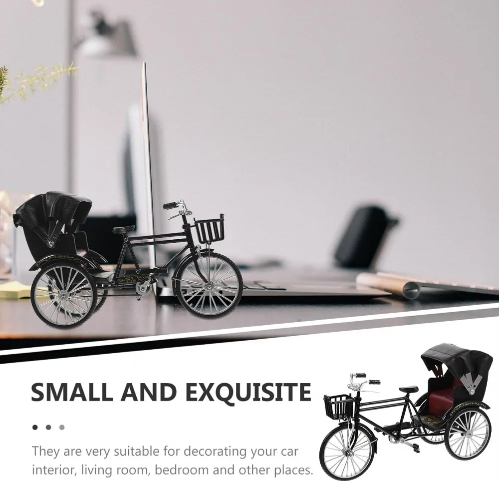 3 Wheel Rickshaw Model, Retro Design Rickshaw Model Decorative Interesting for Store Decoration (Black)