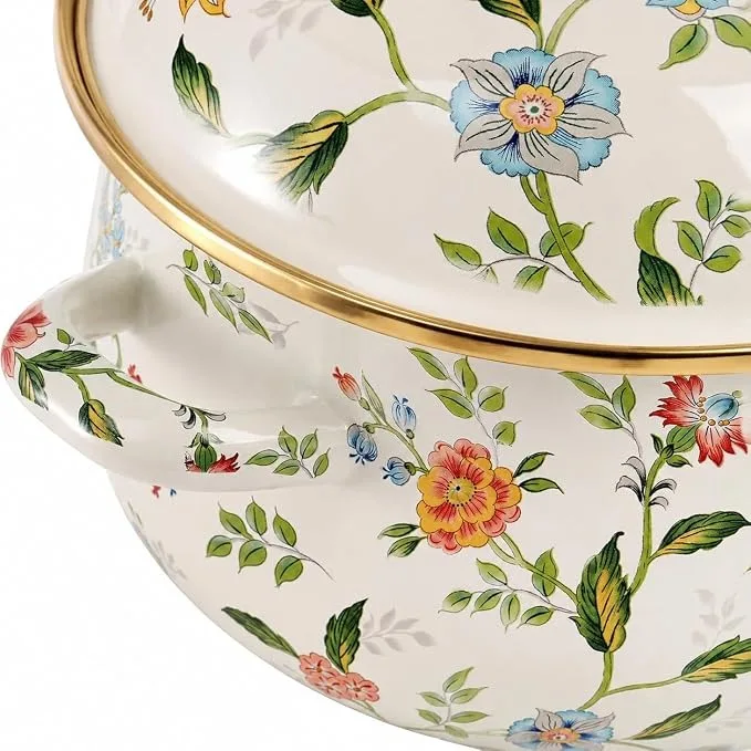 vintage floral-patterned enamel cooking pot