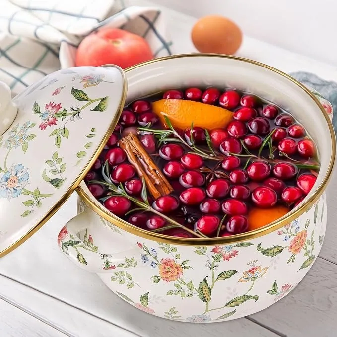 vintage floral-patterned enamel cooking pot