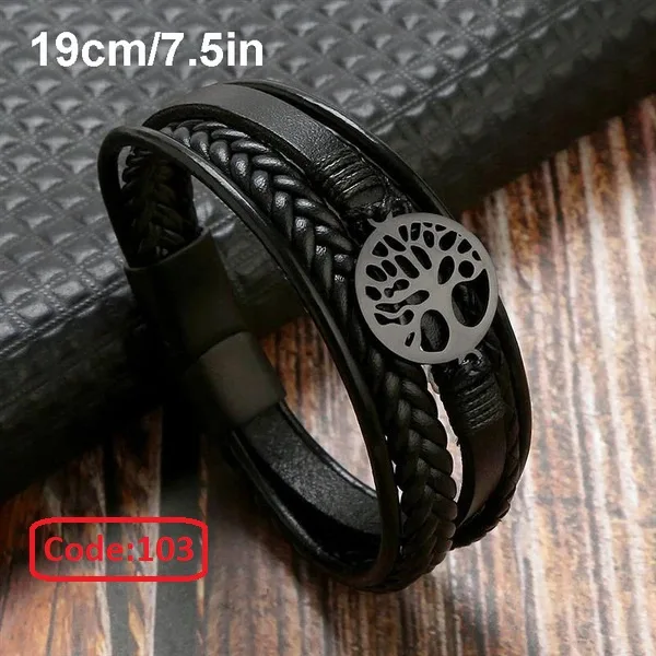 Cross-Border Foreign Trade Ethnic Style Jewelry Laser Bracelet Men's Multi-Layer Braided Leather Rope Magnetic Buckle Bracelet's