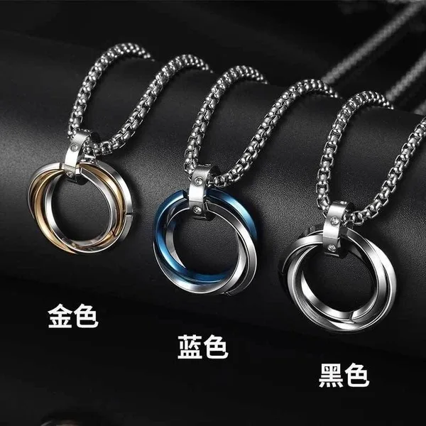 ew Fashion Men Stainless Steel Triple Ring Pendant Necklace Ins Hiphop Popular Sweater Necklaces