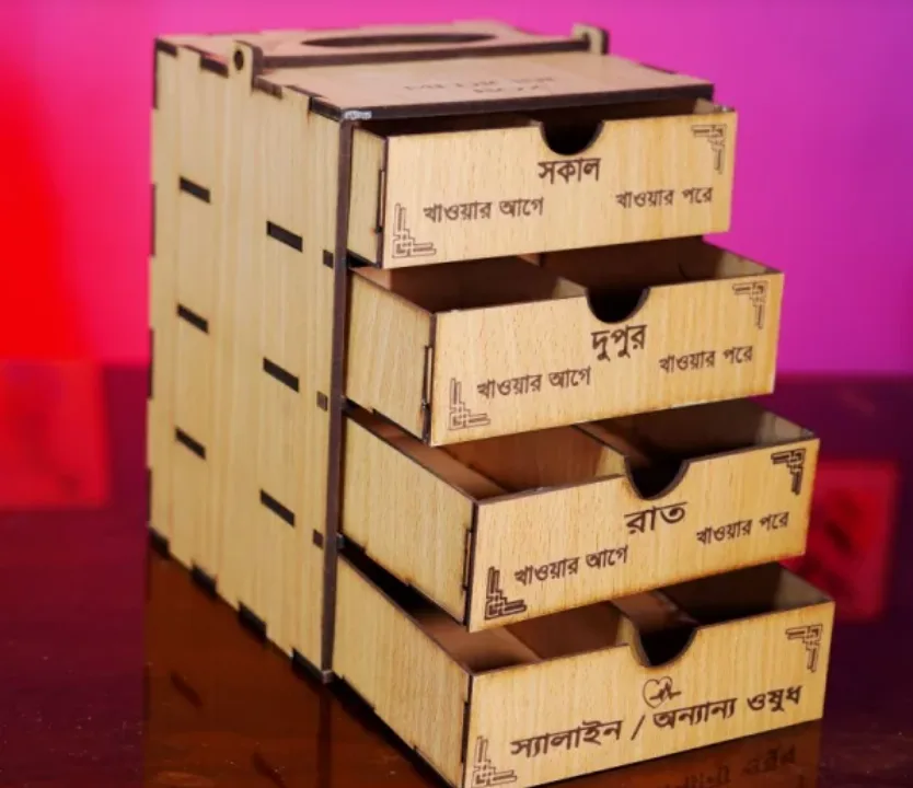 4-layer wooden medicine organizer box