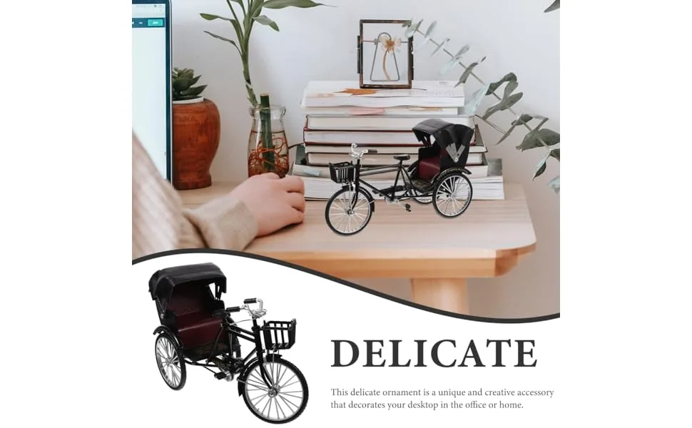 3 Wheel Rickshaw Model, Retro Design Rickshaw Model Decorative Interesting for Store Decoration (Black)