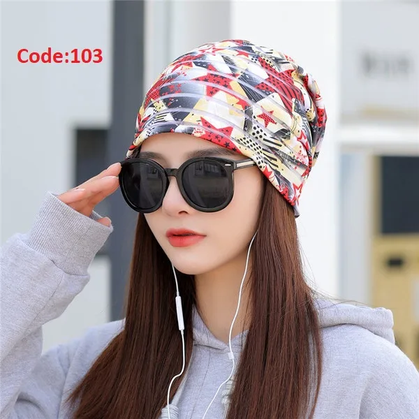 Spring and Autumn Feather Pattern Pullover Hat Women's Multi-use Korean-style Headband Hat Head Protection Nightcap Piled Moon Hat