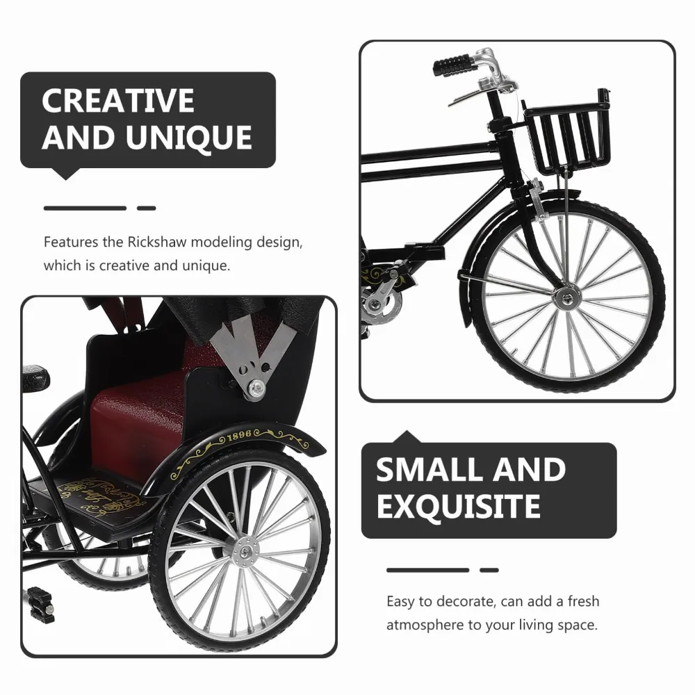 3 Wheel Rickshaw Model, Retro Design Rickshaw Model Decorative Interesting for Store Decoration (Black)