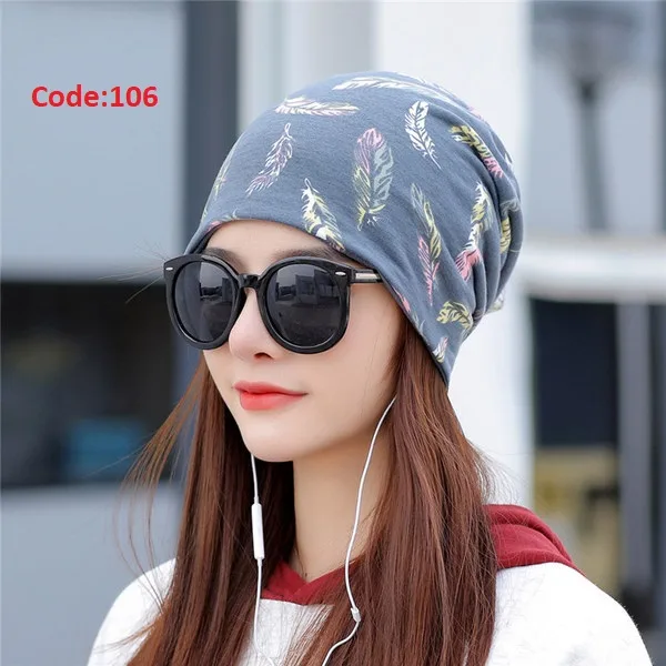 Spring and Autumn Feather Pattern Pullover Hat Women's Multi-use Korean-style Headband Hat Head Protection Nightcap Piled Moon Hat
