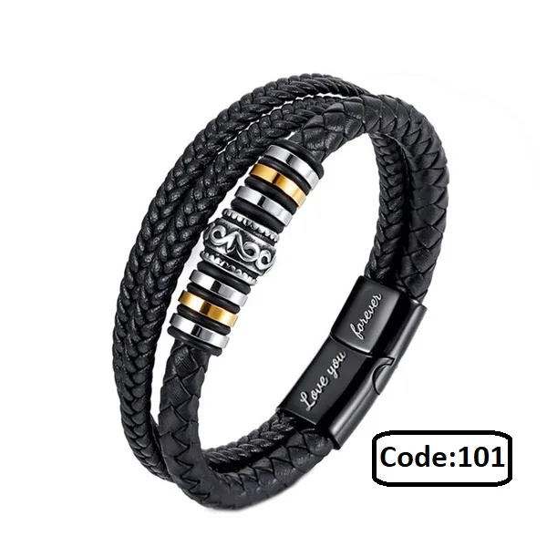 Cross-Border Foreign Trade Ethnic Style Jewelry Laser Bracelet Men's Multi-Layer Braided Leather Rope Magnetic Buckle Bracelet's