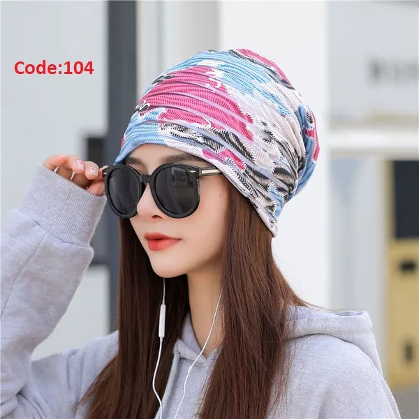 Spring and Autumn Feather Pattern Pullover Hat Women's Multi-use Korean-style Headband Hat Head Protection Nightcap Piled Moon Hat