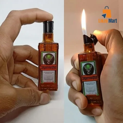 Point Zero Premium Essential Refillable Jagermeister Whiskey Bottle Design Butane Gas Windproof Flame Pocket Lighter  (BROWN)