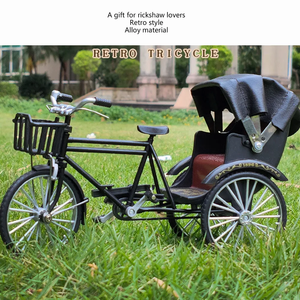 3 Wheel Rickshaw Model, Retro Design Rickshaw Model Decorative Interesting for Store Decoration (Black)
